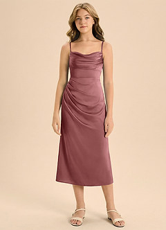 Azazie Mai Junior Vestido de Amatista de Satén Elástico de Corte Recto con Plisado image3