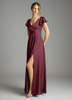 Azazie Omari Bridesmaid Dresses Cabernet A-Line Stretch Satin Dress image4