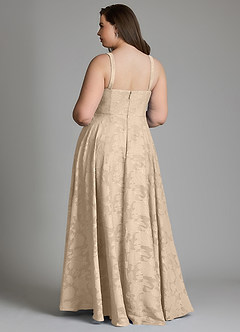 Azazie Shaude Bridesmaid Dresses Champagne A-Line Pleated Floral Burnout Dress image9