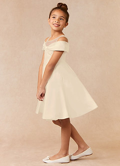 Azazie Shirin Flower Girl Dresses Champagne A-Line Off the Shoulder Matte Satin Dress image2