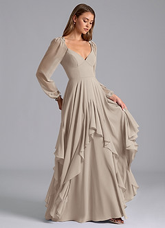 Azazie Karan Bridesmaid Dresses Frost A-Line Long Sleeve Chiffon Dress image4