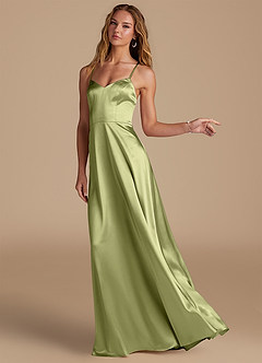 Azazie Mei Bridesmaid Dresses Pistachio A-Line Sweetheart Neckline Metallic Satin Dress image4