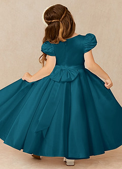 Azazie Jewel vestidos de niña de las flores Vestido de Azul Tinta de Satin Mate de Princesa con Plisado image2