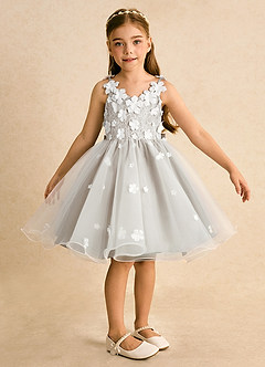 Azazie Junebug Flower Girl Dresses Ivory Frost Ball-Gown Lace Tulle Dress image6