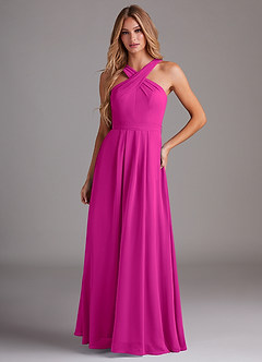 Azazie Dixie Bridesmaid Dresses Fuchsia A-Line Halter Pleated Chiffon Dress image1