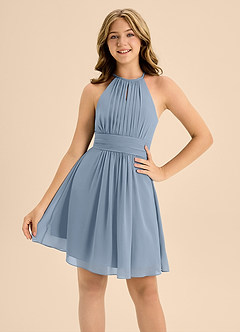 Azazie Bonnie Junior Dusty Blue A-Line Pleated Chiffon Dress image5