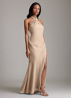 Azazie Lorena Vestidos de damas de honor Vestido de Gris Pardo de Gasa de Corte Sirena con Plisado image3