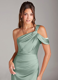 Azazie Wynter Robes de demoiselle d'honneur Robe Fourreau en Satin extensible Asymétrique Agave image5