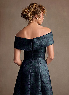 Azazie Harriett Mother of the Bride Dresses Dark Navy A-Line Off the Shoulder Floral Jacquard Dress image6