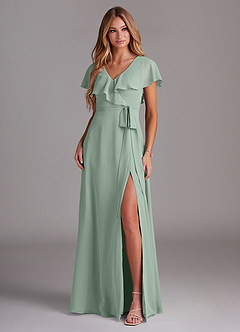 Azazie Lainey Bridesmaid Dresses Agave A-Line with Pockets Chiffon Dress image3
