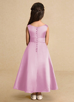 Azazie Lindy Flower Girl Dresses Candy Pink A-Line Pleated Matte Satin Dress image7