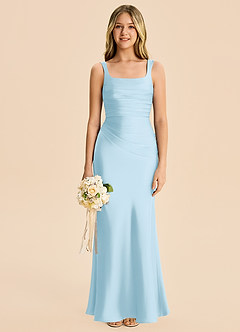 Azazie Agustina Junior Sky Blue Sheath Pleated Stretch Satin Dress image6