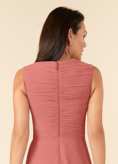 Azazie Theron Mère de la mariée Robes Robe Trapèze en Mousseline de soie Col V plissé Rose Saumon image5