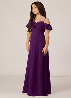 Azazie Juna Junior Grape A-Line Off the Shoulder Chiffon Dress image3