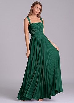 Azazie Mina Bridesmaid Dresses Emerald A-Line Pleated Chiffon Dress image3
