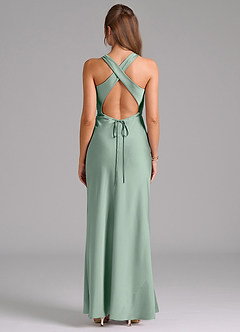 Azazie Evadne Robes de demoiselle d'honneur Robe Fourreau en Satin extensible Plissé Agave image2
