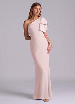 Azazie Yuanna Bridesmaid Dresses Blushing Pink Mermaid One Shoulder Chiffon Dress image3