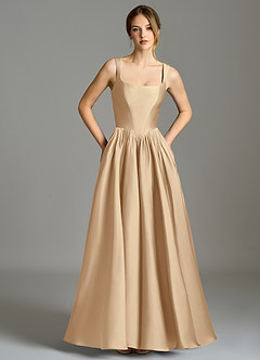 Azazie Verina Abiti da Damigella Abito A-Line in Raso Elasticizzato Plissettato Champagne image3
