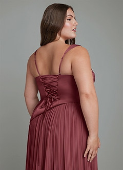 Azazie Stephanie Vestidos de damas de honor Vestido Merlot de Satén Elástico de Línea A con Plisado image12