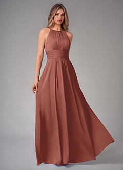 Azazie Bonnie Bridesmaid Dresses Auburn A-Line Pleated Stretch Satin Dress image1