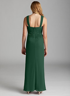 Azazie Jesaphine Junior Dark Green Sheath Pleated Mesh Dress image4