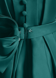 Azazie Miriam Abiti da Ragazza di Fiori Abito Principessa in Raso Opaco Plissettato Verde Pavone image10