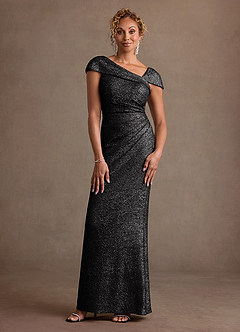 Azazie Carmelita vestidos de madre de la novia Vestido Negro de Punto metalizado de Corte Recto con Plisado image1