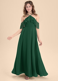 Azazie Tessabelle Junior Vestido de Verde Oscuro de Gasa de Corte En A con Vestidos sin tirantes image6