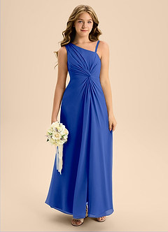 Azazie Brooke Junior Vestido de Azul Real de Gasa de Corte En A con Corte Lateral image3