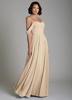 Azazie Loisa Robes de demoiselle d'honneur Robe Trapèze Convertible en Mousseline de soie Corset Champagne image6