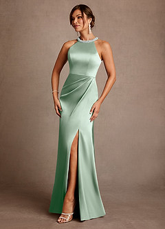 Azazie Lawrence Klänningar till brudens mor Klä A-Line i Stretch Satin Plisserad Agave image2
