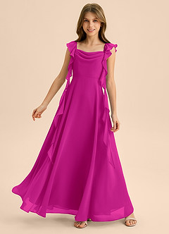 Azazie Carmin Junior Klä av A-Line i Chiffong Rynkad image1