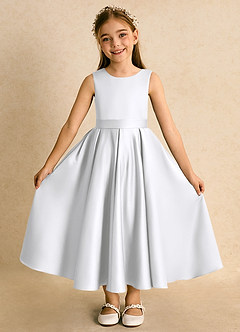 Azazie Junebuj Flower Girl Dresses White Ball-Gown Pleated Matte Satin Dress image4