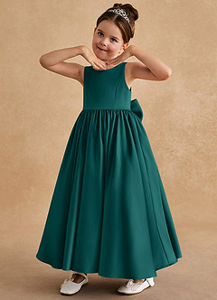 Azazie Bettie Flower Girl Dresses Peacock A-Line Bow Matte Satin Dress image2