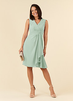Azazie Theron Mother of the Bride Dresses A-Line V-Neck Pleated Chiffon Knee-Length Dress image5