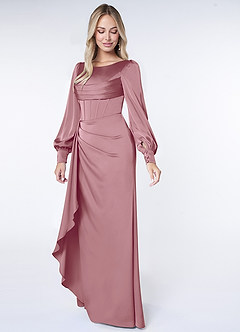 Azazie Raye Bridesmaid Dresses Vintage Mauve Mermaid Long Sleeve Stretch Satin Dress image3