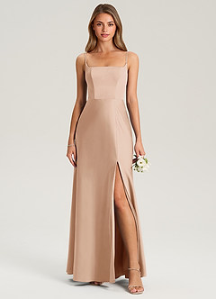 Azazie Lidia Bridesmaid Dresses English Rose Mermaid Side Slit Stretch Satin Dress image4