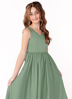 Azazie Hathaway Junior Matcha A-Line Bow Matte Satin Dress image5