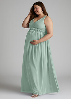 Azazie Yetta Maternity Bridesmaid Dresses A-Line V-Neck Gathered Chiffon Floor-Length Dress image10