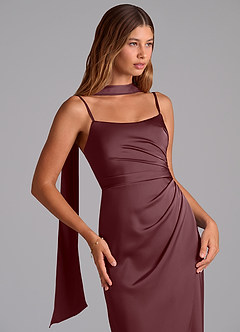 Azazie Calandra Bridesmaid Dresses Sangria A-Line Pleated Stretch Satin Dress image5