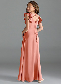 Azazie Bondi Junior Coral A-Line Side Slit Stretch Satin Dress image5