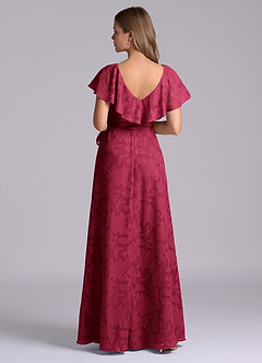Azazie Lainey Bridesmaid Dresses Burgundy A-Line with Pockets Floral Burnout Dress image2