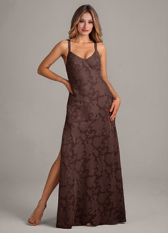 Azazie Aliza Vente finale Robe Trapèze en Blumen-Burnout Ganache image1