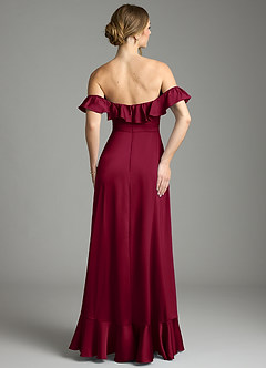 Azazie Lyra Bridesmaid Dresses Burgundy A-Line Off the Shoulder Stretch Satin Convertible Dress image10