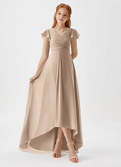 Azazie Breanne Junior Jurk van Chiffon met A-Lijn Taupe image3