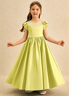 Azazie Toffee Abiti da Ragazza di Fiori Abito Stile Principessa in Raso Opaco Fiocco Canarino image3
