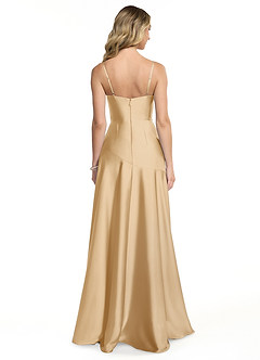 Azazie Kayla Bridesmaid Dresses Gold Sheath Side Slit Stretch Satin Dress image2