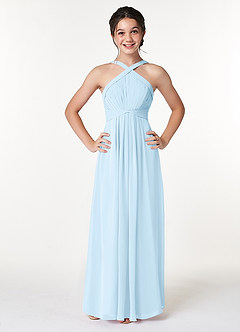 Azazie Anthea Junior Sky Blue Pleated Chiffon Dress image1