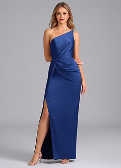 Azazie Naria Jurken voor bruidsmeisjes Jurk van Stretch Satijn met Kolom One-Shoulder Koningsblauw image3