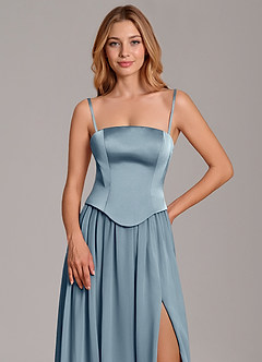 Azazie Cadence Bridesmaid Dresses Dusty Blue A-Line Corset Stretch Satin Convertible Dress image2